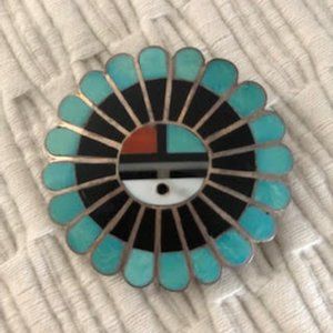 Jefferson Lee Navajo Brooch Flower Design with Centered Stylized Face